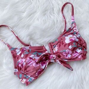 Floral V-Wire Knotted Swim Bikini Top